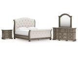 Ardenfield Light Brown King Sleigh Bedroom Set with Dresser, Mirror and Nightstand by Ashley at Eve Furniture