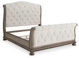 Ardenfield Light Brown King Upholstered Sleigh Bed by Ashley at Eve Furniture