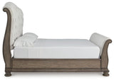 Ardenfield Light Brown King Upholstered Sleigh Bed by Ashley at Eve Furniture
