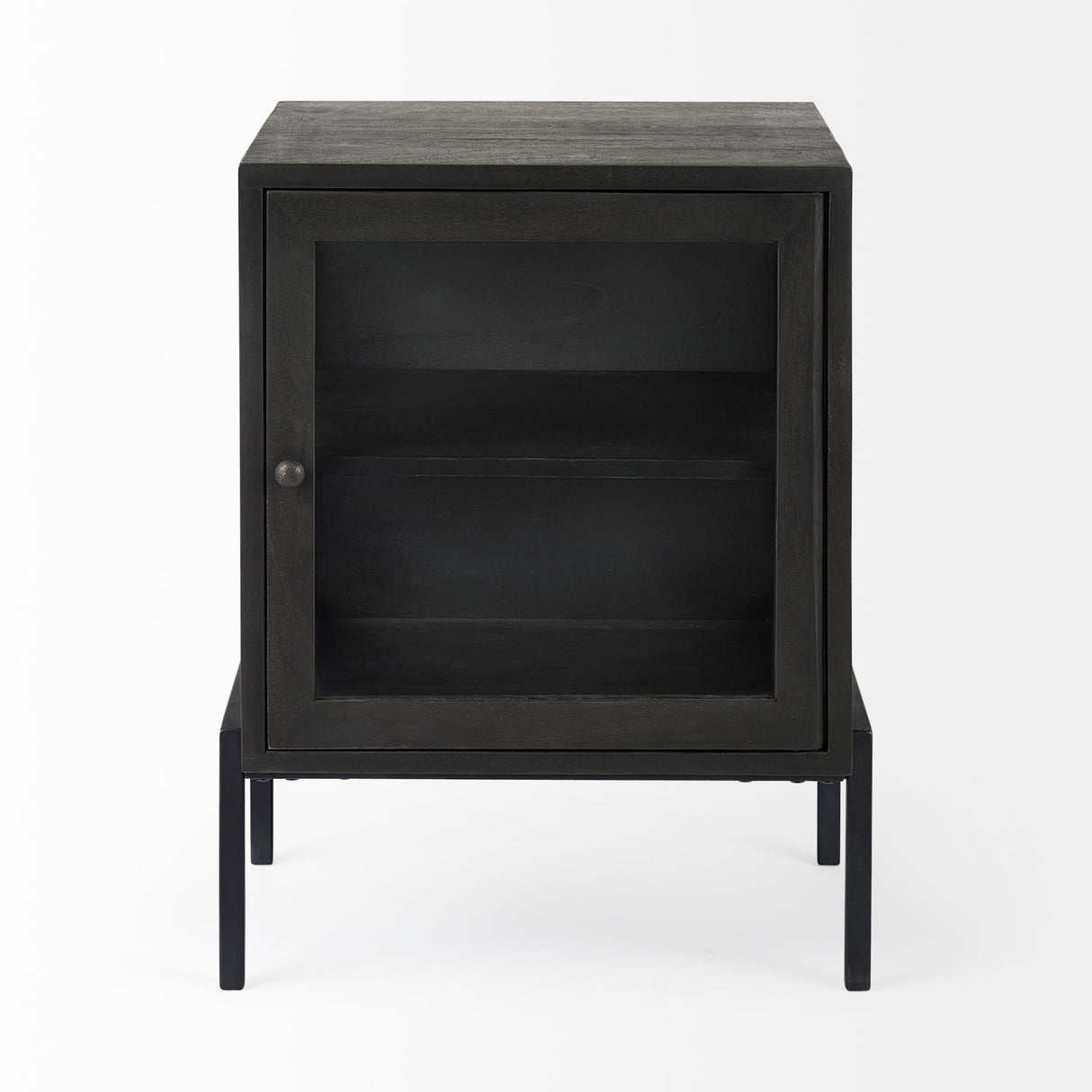 Arelius 20L x 18W x 26H Black-Brown Wood W/ Black Metal Frame End/Side Table by Mercana at Eve Furniture