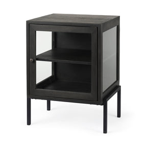 Arelius 20L x 18W x 26H Black-Brown Wood W/ Black Metal Frame End/Side Table by Mercana at Eve Furniture