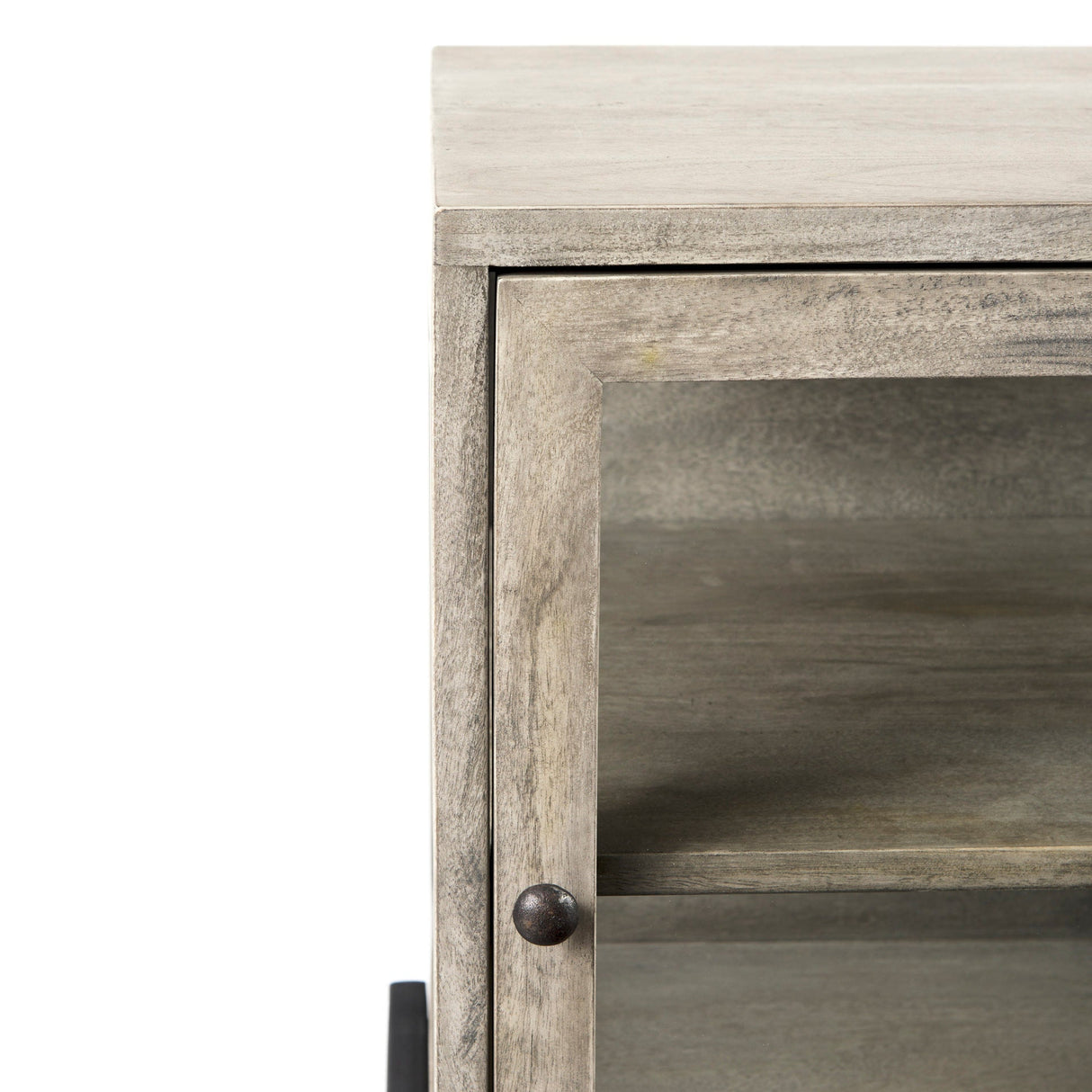 Arelius 20L x 18W x 26H Gray Wood W/ Black Metal Frame End/Side Table by Mercana at Eve Furniture