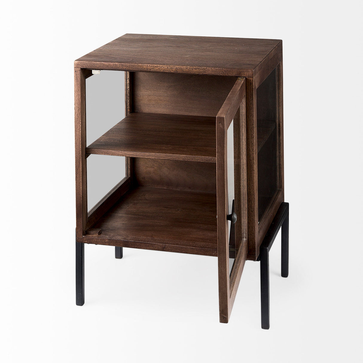 Arelius 20L x 18W x 26H Medium Brown Wood W/ Black Metal Frame End/Side Table by Mercana at Eve Furniture