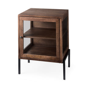Arelius 20L x 18W x 26H Medium Brown Wood W/ Black Metal Frame End/Side Table by Mercana at Eve Furniture