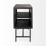 Arelius 36L x 18W Black-Brown Wood, Black Metal Base w/ 2 Glass Doors Accent Cabinet by Mercana at Eve Furniture