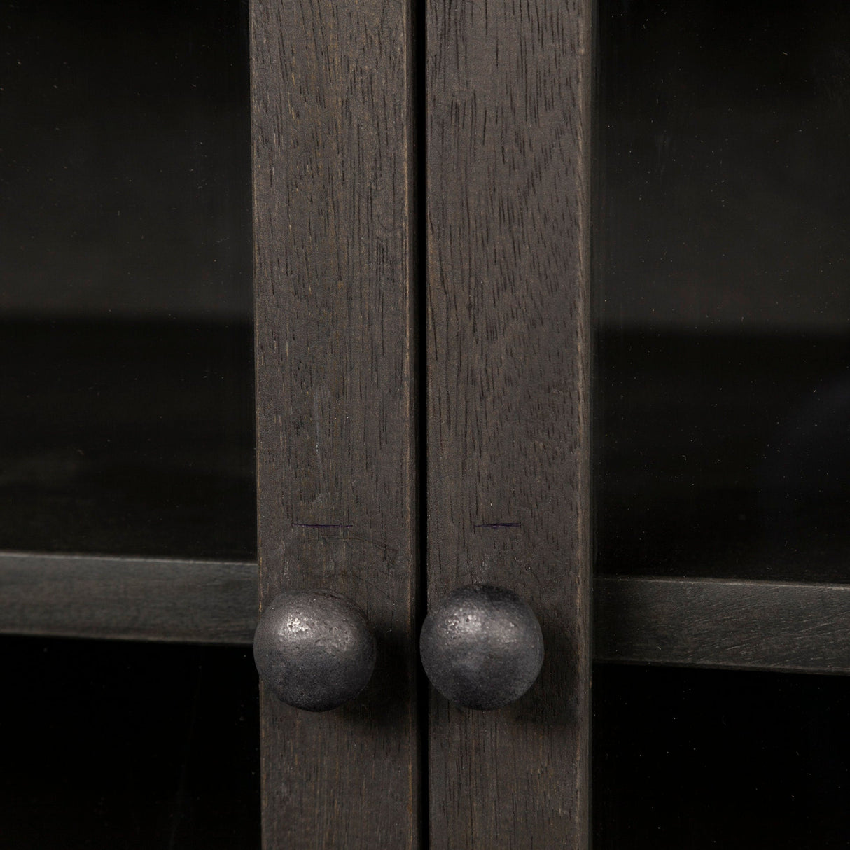 Arelius 36L x 18W Black-Brown Wood, Black Metal Base w/ 2 Glass Doors Accent Cabinet by Mercana at Eve Furniture