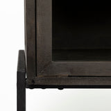 Arelius 36L x 18W Black-Brown Wood, Black Metal Base w/ 2 Glass Doors Accent Cabinet by Mercana at Eve Furniture