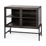 Arelius 36L x 18W Black-Brown Wood, Black Metal Base w/ 2 Glass Doors Accent Cabinet by Mercana at Eve Furniture
