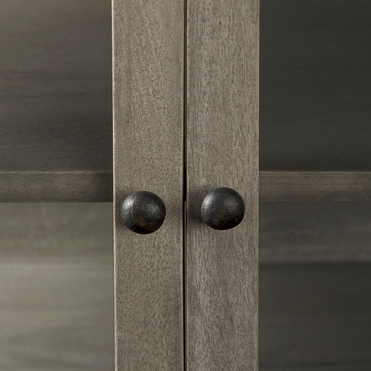 Arelius 36L x 18W x 32H Gray Wood, Black Metal Base w/ 2 Glass Doors Accent Cabinet by Mercana at Eve Furniture