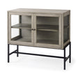 Arelius 36L x 18W x 32H Gray Wood, Black Metal Base w/ 2 Glass Doors Accent Cabinet by Mercana at Eve Furniture