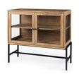 Arelius 36L x 18W x 32H Light Brown Wood, Black Metal Base w/ 2 Glass Doors Accent Cabinet by Mercana at Eve Furniture
