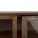 Arelius 36L x 18W x 32H Medium Brown Wood, Black Metal Base w/ 2 Glass Doors Accent Cabinet by Mercana at Eve Furniture