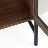 Arelius 36L x 18W x 32H Medium Brown Wood, Black Metal Base w/ 2 Glass Doors Accent Cabinet by Mercana at Eve Furniture