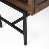 Arelius 36L x 18W x 32H Medium Brown Wood, Black Metal Base w/ 2 Glass Doors Accent Cabinet by Mercana at Eve Furniture