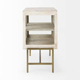 Arelius 36L x 18W x 32H White Wood, Gold Metal Base w/ 2 Glass Doors Accent Cabinet by Mercana at Eve Furniture