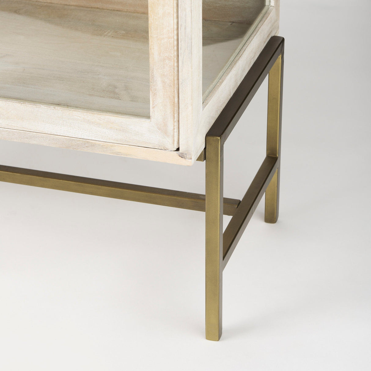 Arelius 36L x 18W x 32H White Wood, Gold Metal Base w/ 2 Glass Doors Accent Cabinet by Mercana at Eve Furniture