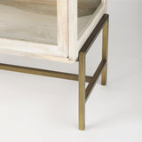 Arelius 36L x 18W x 32H White Wood, Gold Metal Base w/ 2 Glass Doors Accent Cabinet by Mercana at Eve Furniture