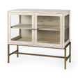 Arelius 36L x 18W x 32H White Wood, Gold Metal Base w/ 2 Glass Doors Accent Cabinet by Mercana at Eve Furniture