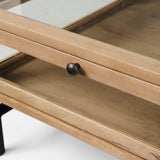 Arelius 42" Square Glass-Top Light Brown w/ Black Metal Base Display Coffee Table by Mercana at Eve Furniture