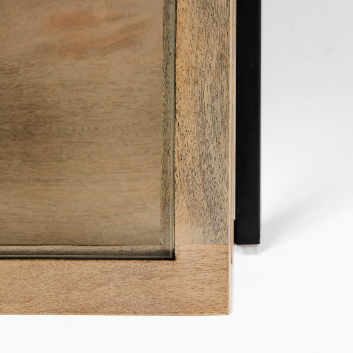Arelius 42" Square Glass-Top Light Brown w/ Black Metal Base Display Coffee Table by Mercana at Eve Furniture