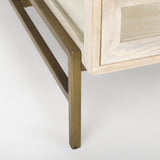 Arelius 42" Square Glass-Top White Wood w/ Gold Metal Base Display Coffee Table by Mercana at Eve Furniture