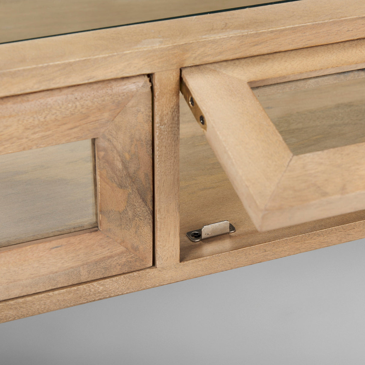 Arelius 42"L Rectangular Light Brown Wood w/ Black Metal Base Display Coffee Table by Mercana at Eve Furniture