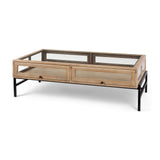 Arelius 42"L Rectangular Light Brown Wood w/ Black Metal Base Display Coffee Table by Mercana at Eve Furniture