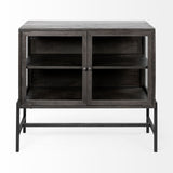 Arelius Black-Brown Wood, Black Metal Base w/ 2 Glass Doors Accent Cabinet by Mercana at Eve Furniture