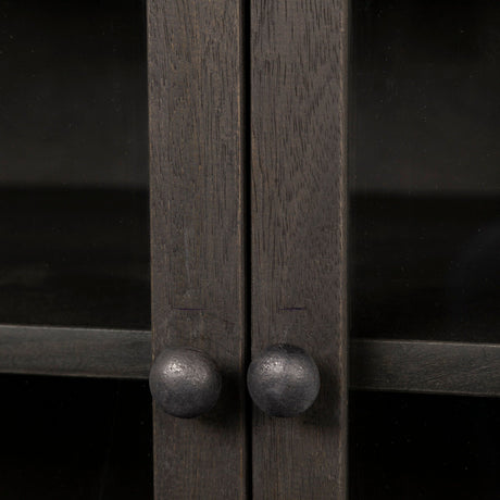 Arelius Black-Brown Wood, Black Metal Base w/ 2 Glass Doors Accent Cabinet by Mercana at Eve Furniture