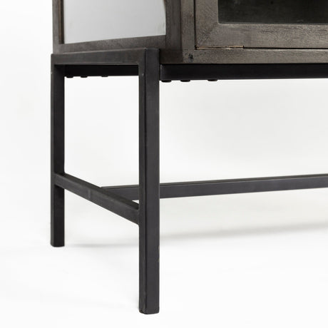 Arelius Black-Brown Wood, Black Metal Base w/ 2 Glass Doors Accent Cabinet by Mercana at Eve Furniture