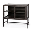Arelius Black-Brown Wood, Black Metal Base w/ 2 Glass Doors Accent Cabinet by Mercana at Eve Furniture