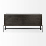 Arelius Black-Brown Wood, Black Metal Base w/ 4 Glass Cabinet Doors Sideboard by Mercana at Eve Furniture