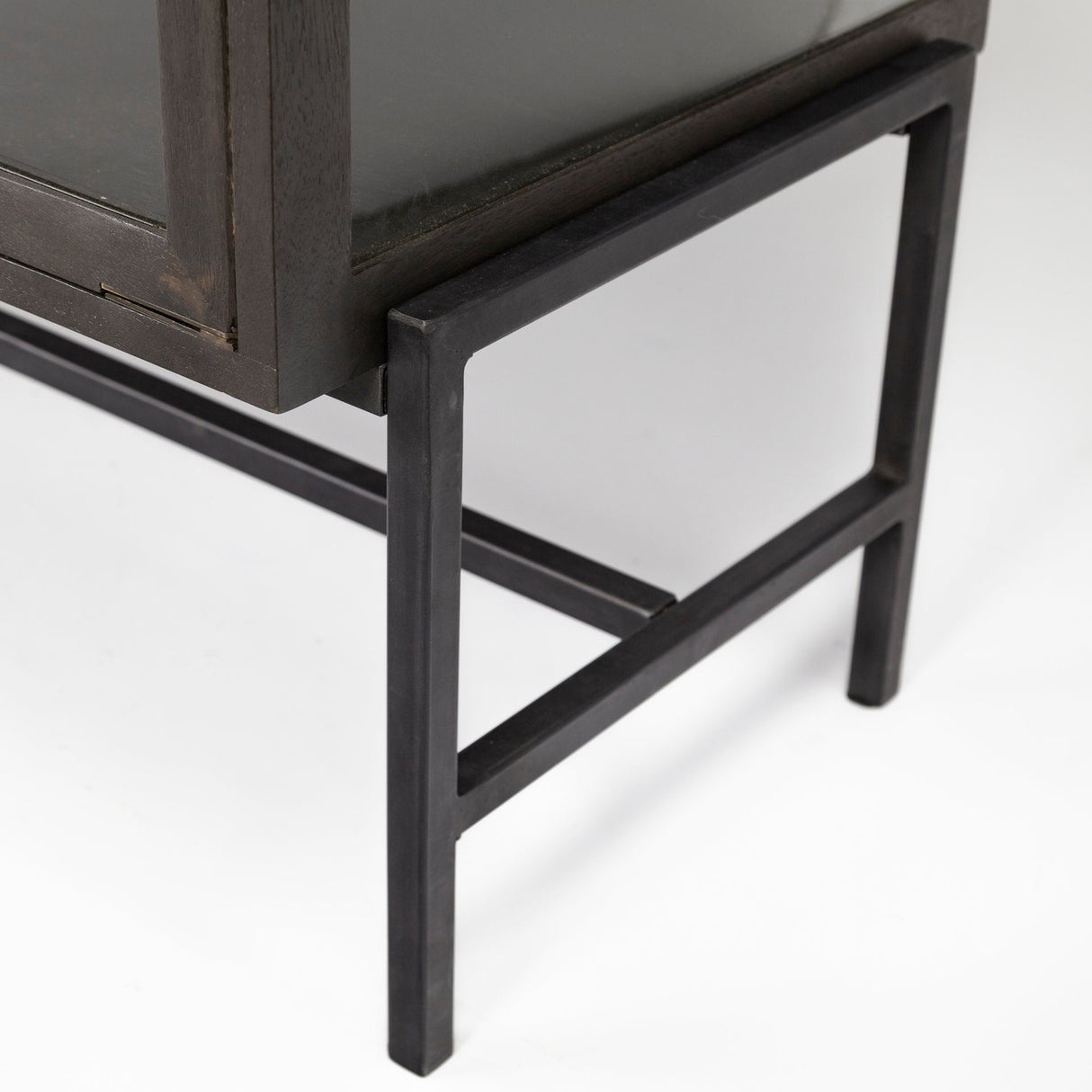 Arelius Black-Brown Wood, Black Metal Base w/ 4 Glass Cabinet Doors Sideboard by Mercana at Eve Furniture