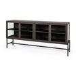 Arelius Black-Brown Wood, Black Metal Base w/ 4 Glass Cabinet Doors Sideboard by Mercana at Eve Furniture