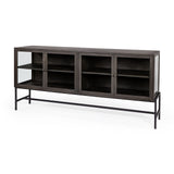 Arelius Black-Brown Wood, Black Metal Base w/ 4 Glass Cabinet Doors Sideboard by Mercana at Eve Furniture
