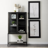 Arelius Black-Brown Wood W/ Black Metal Base Display Cabinet by Mercana at Eve Furniture