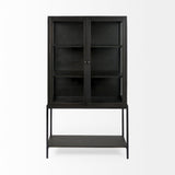 Arelius Black-Brown Wood W/ Black Metal Base Display Cabinet by Mercana at Eve Furniture