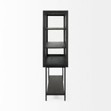 Arelius Black-Brown Wood W/ Black Metal Base Display Cabinet by Mercana at Eve Furniture