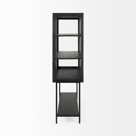 Arelius Black-Brown Wood W/ Black Metal Base Display Cabinet by Mercana at Eve Furniture