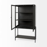 Arelius Black-Brown Wood W/ Black Metal Base Display Cabinet by Mercana at Eve Furniture