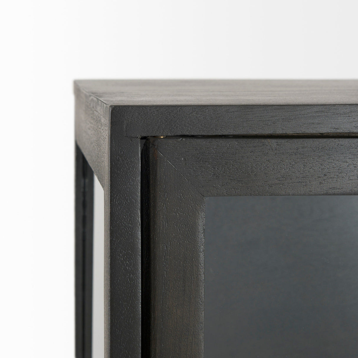 Arelius Black-Brown Wood W/ Black Metal Base Display Cabinet by Mercana at Eve Furniture