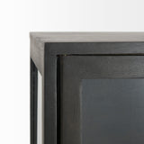 Arelius Black-Brown Wood W/ Black Metal Base Display Cabinet by Mercana at Eve Furniture