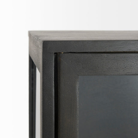Arelius Black-Brown Wood W/ Black Metal Base Display Cabinet by Mercana at Eve Furniture