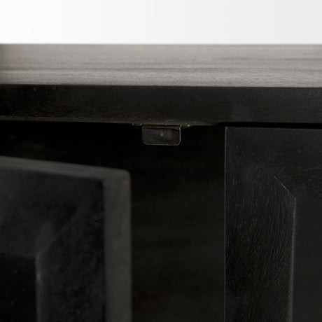 Arelius Black-Brown Wood W/ Black Metal Base Display Cabinet by Mercana at Eve Furniture