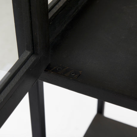 Arelius Black-Brown Wood W/ Black Metal Base Display Cabinet by Mercana at Eve Furniture