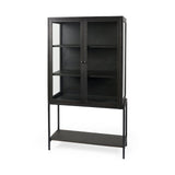 Arelius Black-Brown Wood W/ Black Metal Base Display Cabinet by Mercana at Eve Furniture