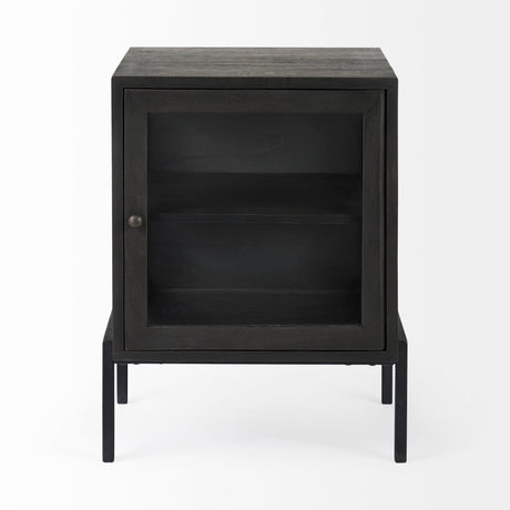 Arelius Black-Brown Wood W/ Black Metal Frame End/Side Table by Mercana at Eve Furniture