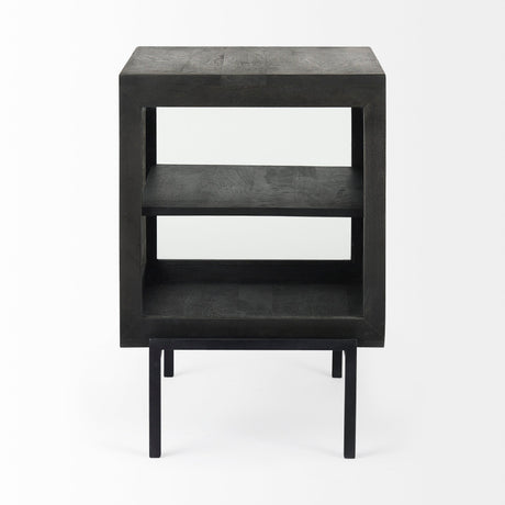 Arelius Black-Brown Wood W/ Black Metal Frame End/Side Table by Mercana at Eve Furniture