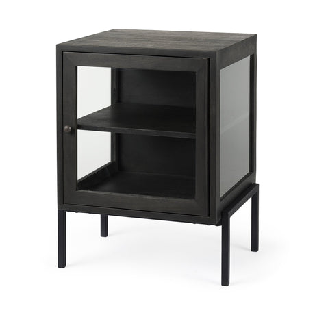 Arelius Black-Brown Wood W/ Black Metal Frame End/Side Table by Mercana at Eve Furniture