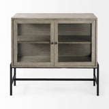 Arelius Gray Wood, Black Metal Base w/ 2 Glass Doors Accent Cabinet by Mercana at Eve Furniture